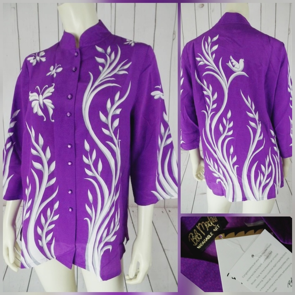 Bob Mackie Top S New Silk Wearable Art Handscreen